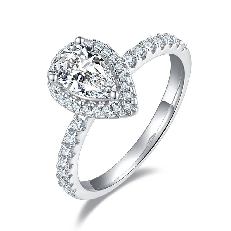 Affordable Luxury梨形S925银镀白金MoissaniteWomen's Ring2.0ctD级