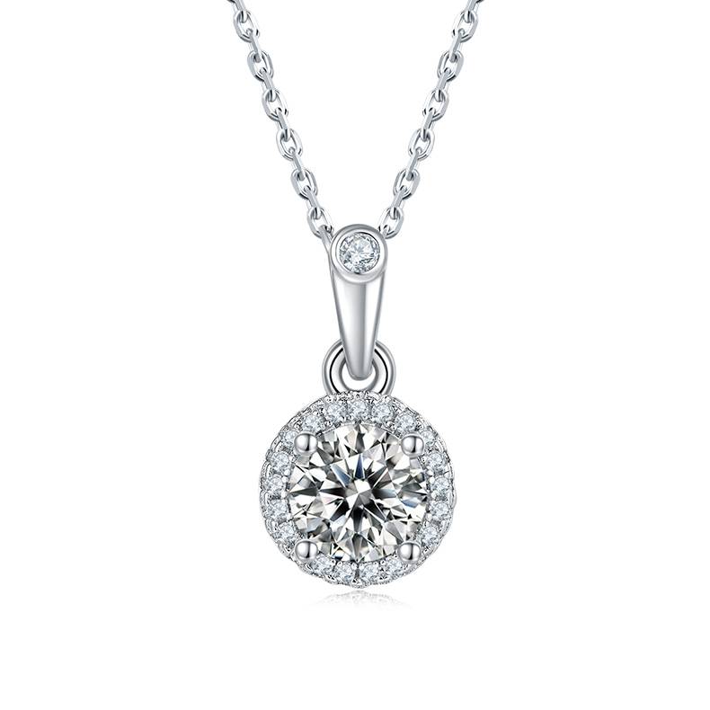 Affordable Luxury圆形S925银镀白金MoissanitePendantStud Earring套装