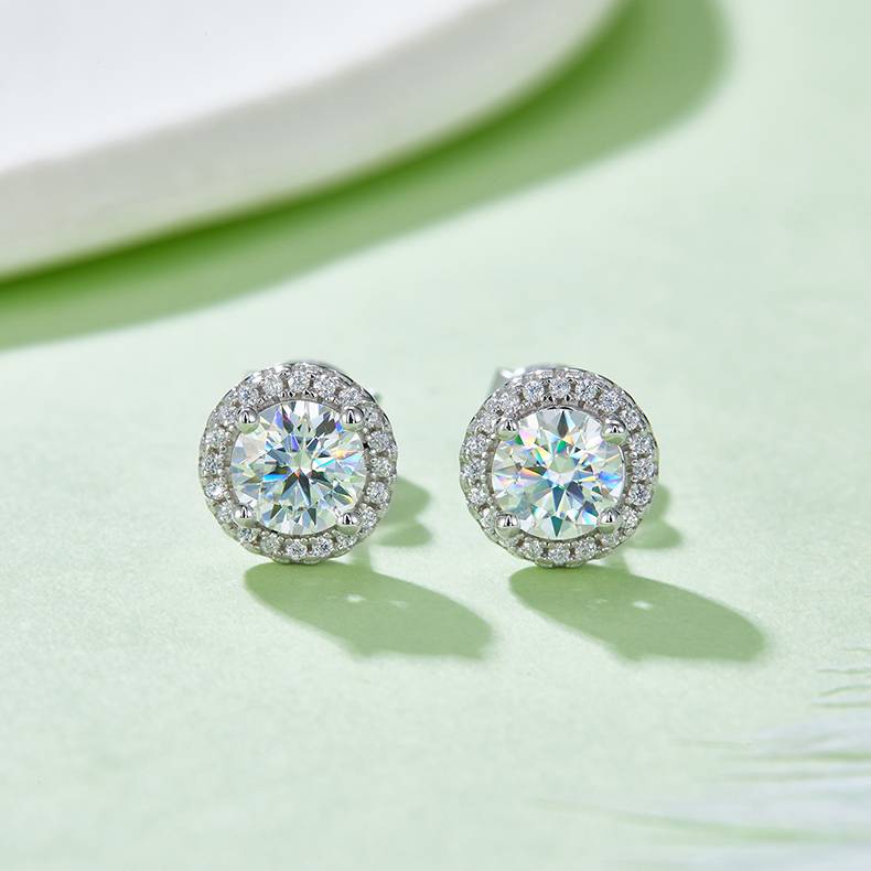 Affordable Luxury圆形S925银镀白金MoissanitePendantStud Earring套装