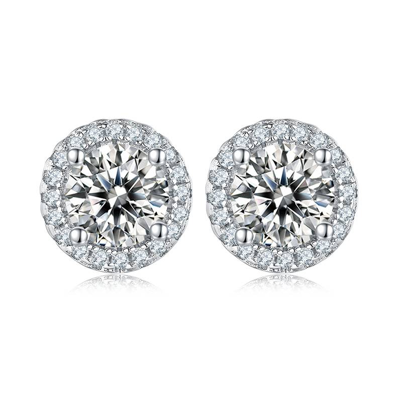 Affordable Luxury圆形S925银镀白金MoissanitePendantStud Earring套装