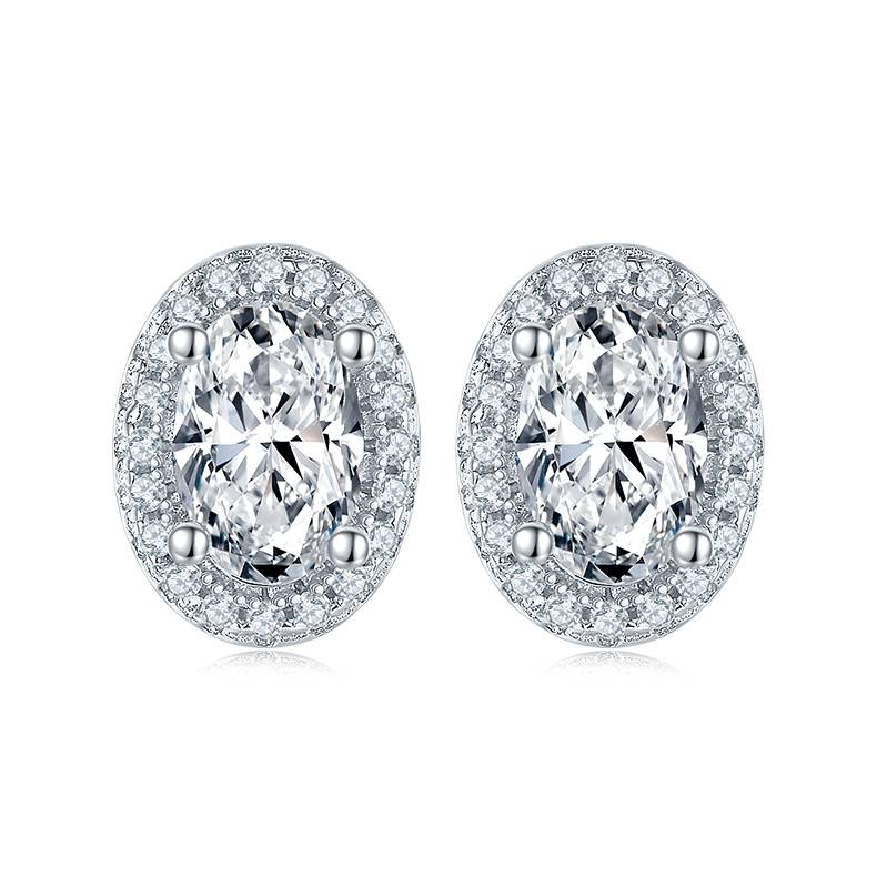 Affordable Luxury蛋形S925银镀白金MoissanitePendantStud Earring套装