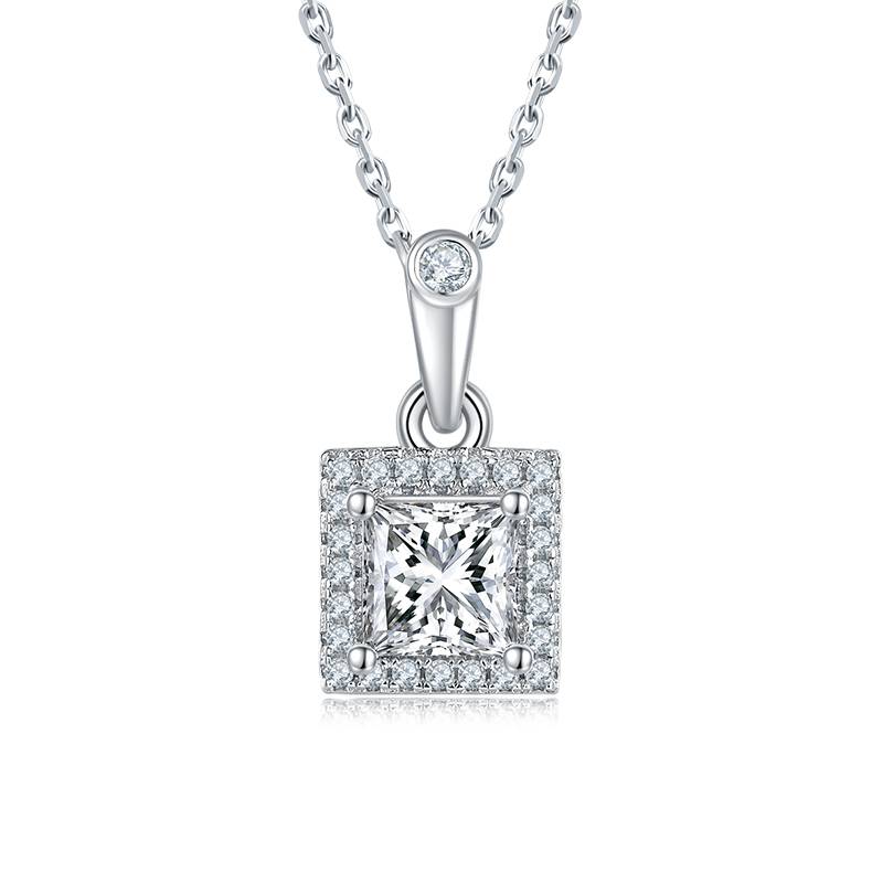 Affordable Luxury正方形S925银镀白金MoissanitePendantStud Earring套装