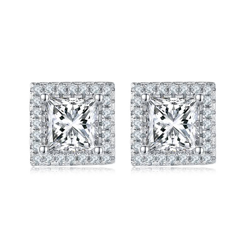 Affordable Luxury正方形S925银镀白金MoissanitePendantStud Earring套装