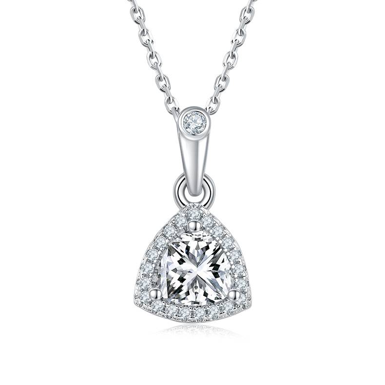 Affordable Luxury三角形S925银镀白金MoissanitePendantStud Earring套装