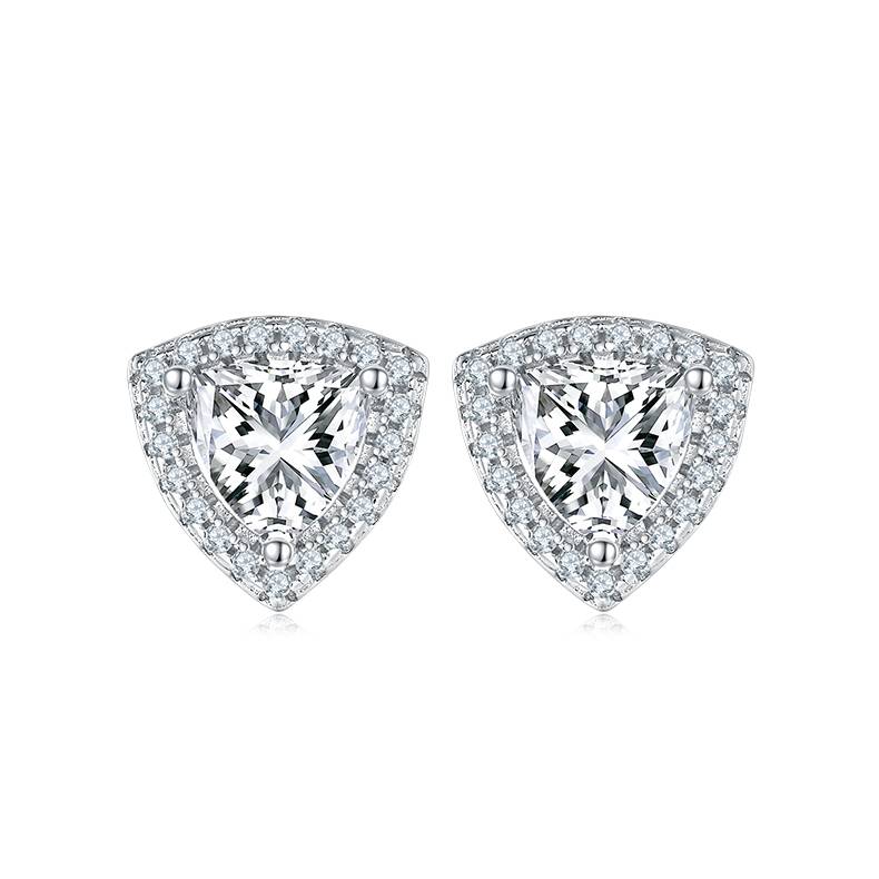 Affordable Luxury三角形S925银镀白金MoissanitePendantStud Earring套装
