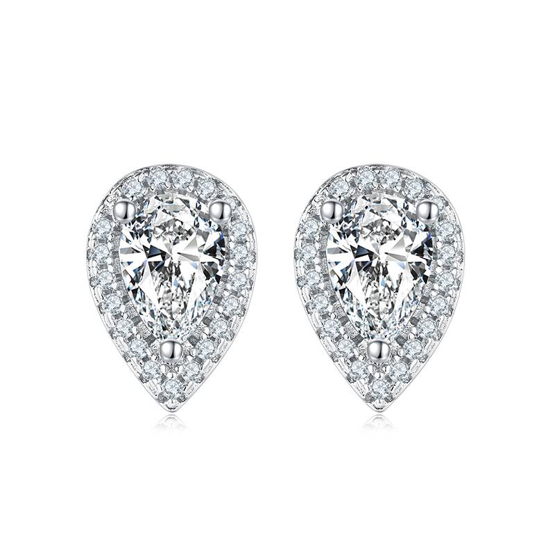 Affordable Luxury梨形S925银镀白金MoissanitePendantStud Earring套装