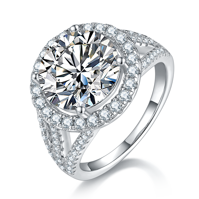 Classic圆包S925银镀白金MoissaniteWomen's Ring5.0ctD级