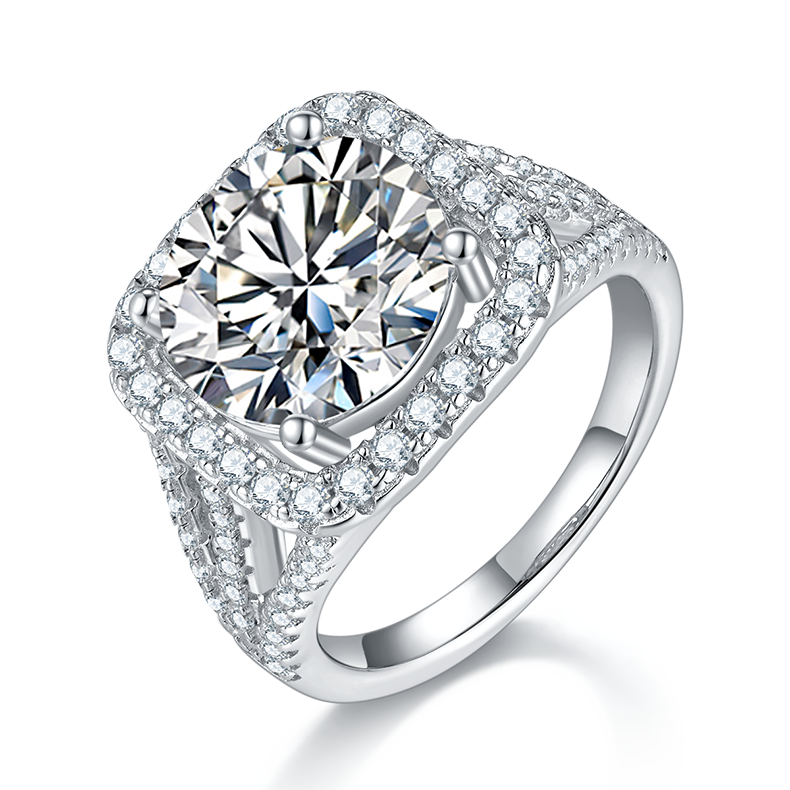 Classic方包S925银镀白金MoissaniteWomen's Ring5.0ctD级