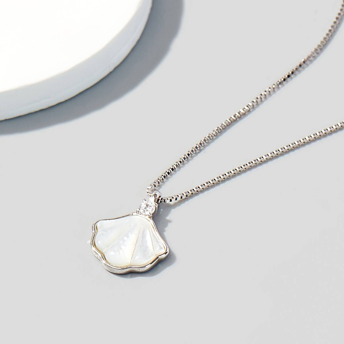 NS01321A1款S925银镀白金Necklace一贝子母贝锁骨链