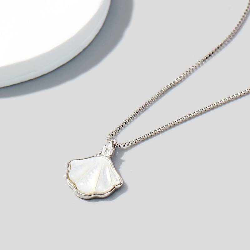 NS01321A1款S925银镀白金Necklace一贝子母贝锁骨链
