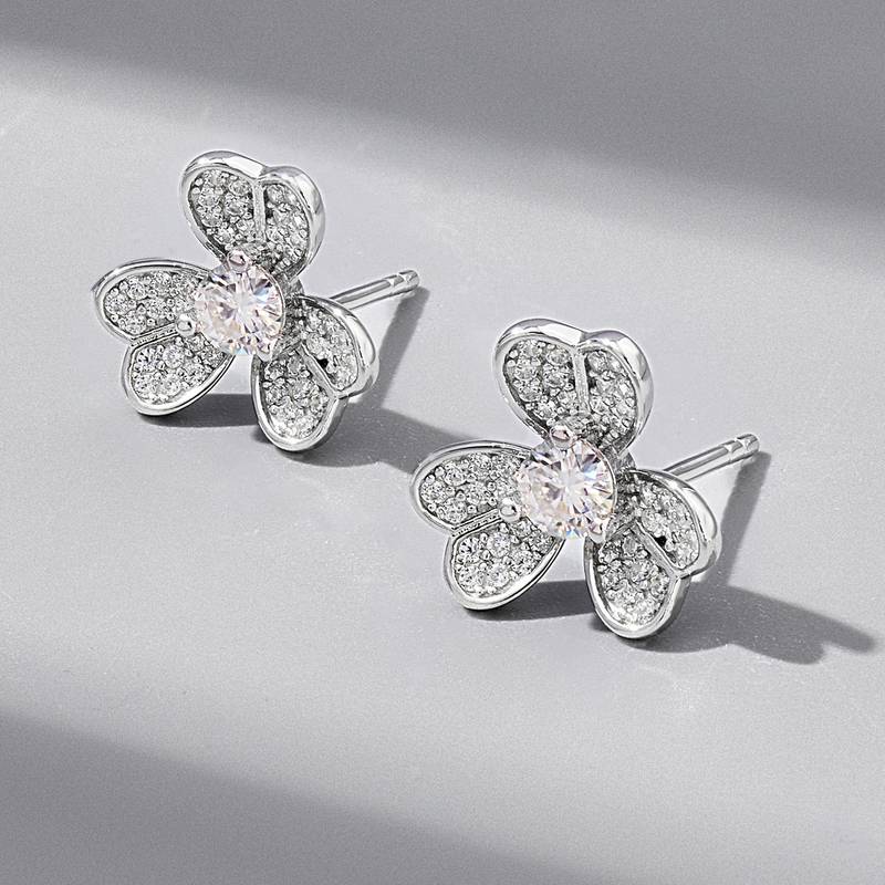 ES03244A1款S925银镀白金立方氧化锆花朵Stud Earring