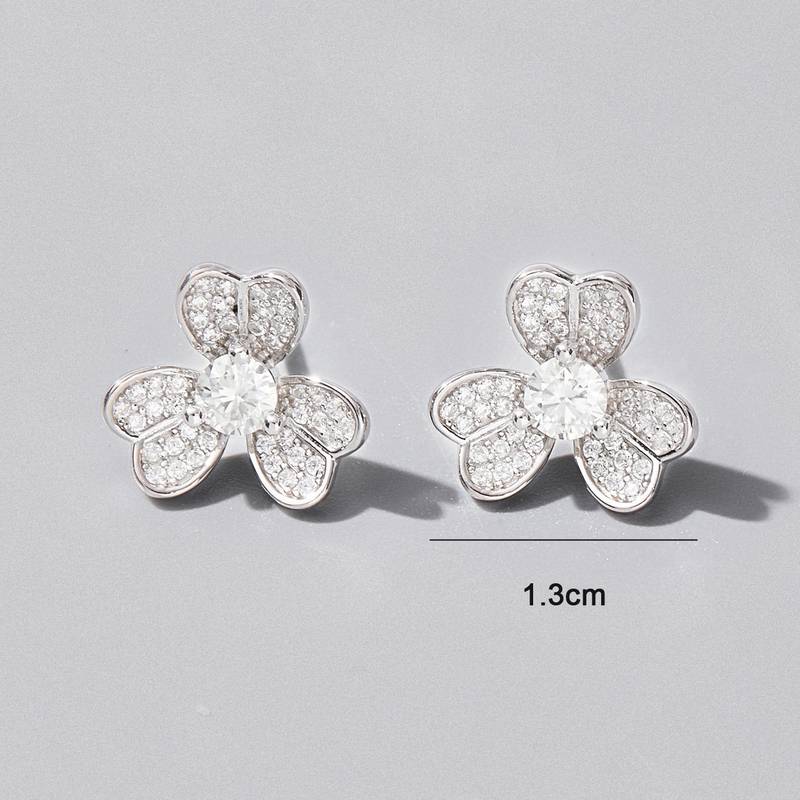 ES03244A1款S925银镀白金立方氧化锆花朵Stud Earring