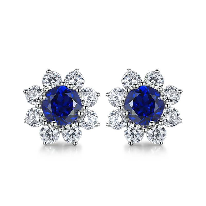 E006Y培育彩宝S925银镀白金Stud Earring太阳花系列6.5mm/2.95ct