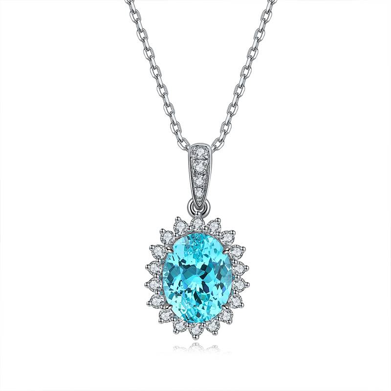 N088培育彩宝S925银镀白金Necklace6.5*8mm.5mm/2.0ct