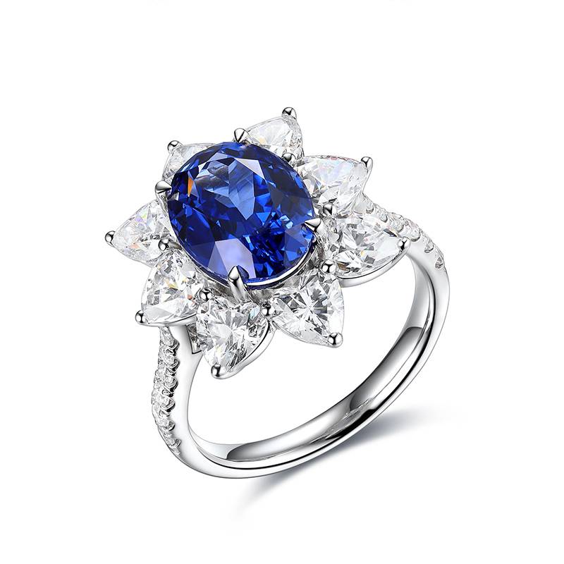 R137培育彩宝S925银镀白金Ring主石10*8mmmm/3.8ct