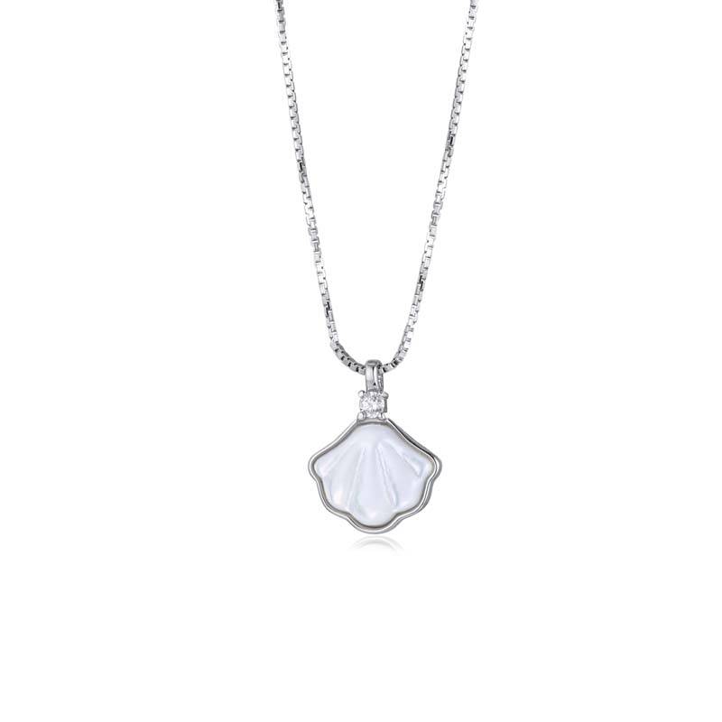 NS01321A1款S925银镀白金Necklace一贝子母贝锁骨链