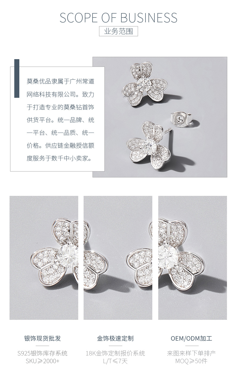 ES03244A1款S925银镀白金立方氧化锆花朵耳钉 - 3