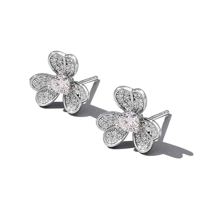 ES03244A1款S925银镀白金立方氧化锆花朵Stud Earring
