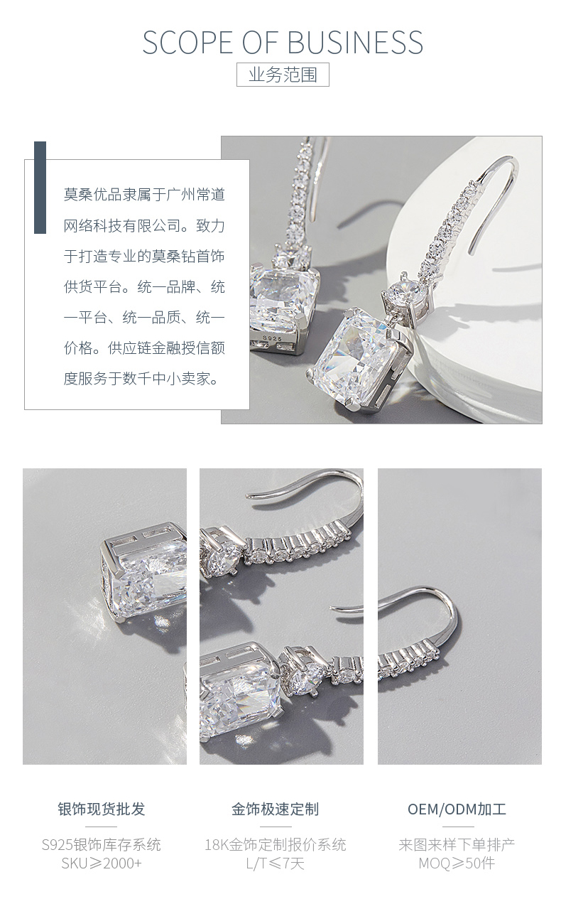 ES03160A4款S925银镀白金高碳钻耳环冰花切白色8*10mm肥正方 - 3