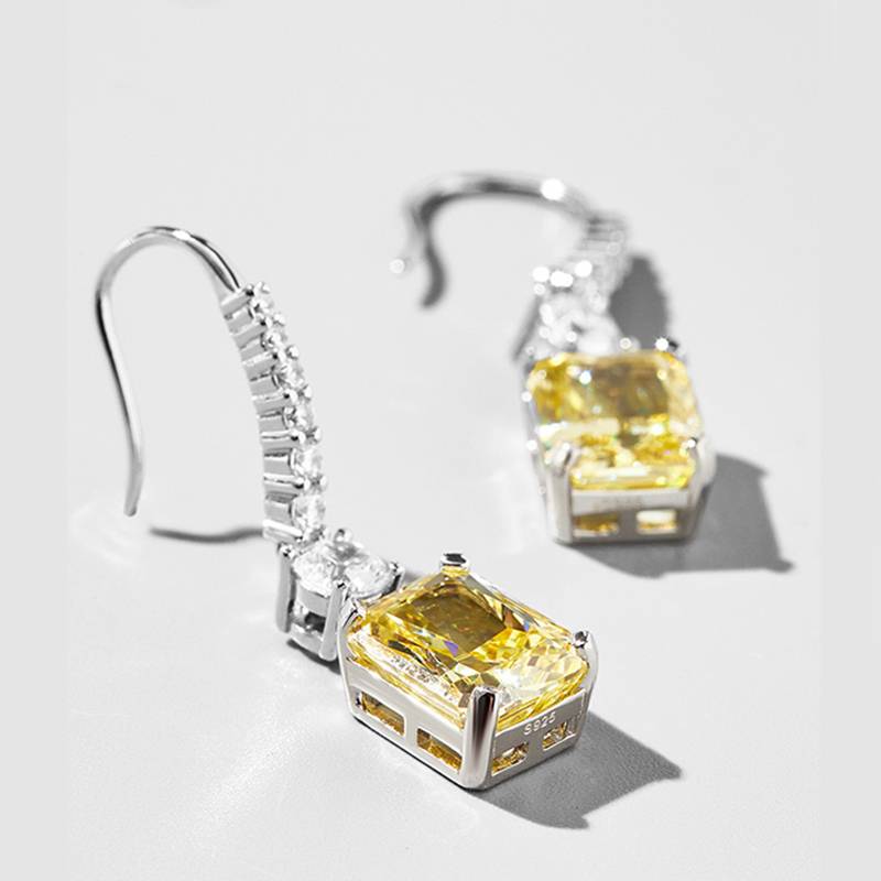 ES03160A4款S925银镀白金高碳钻耳环冰花切白色8*10mm肥正方