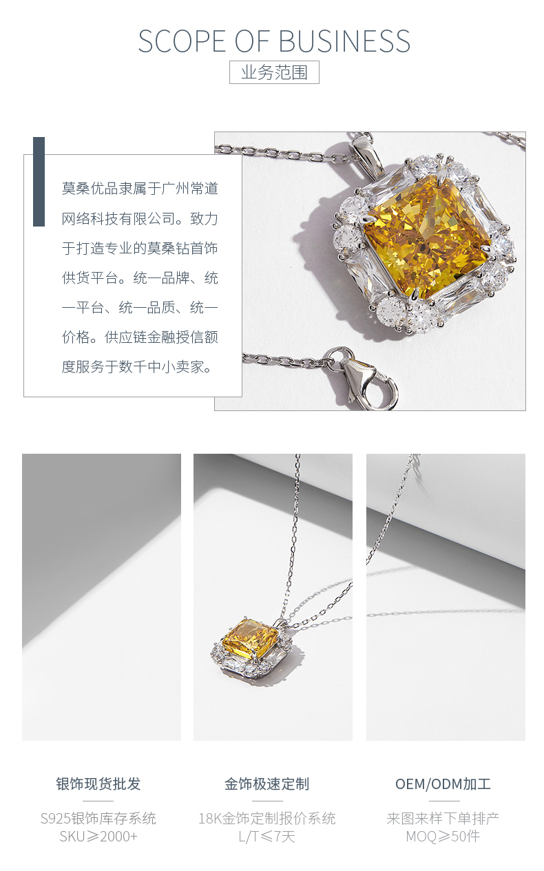 NS01629A4款S925银镀白金高碳钻吊坠冰花切黄色10*10mm肥正方 - 3