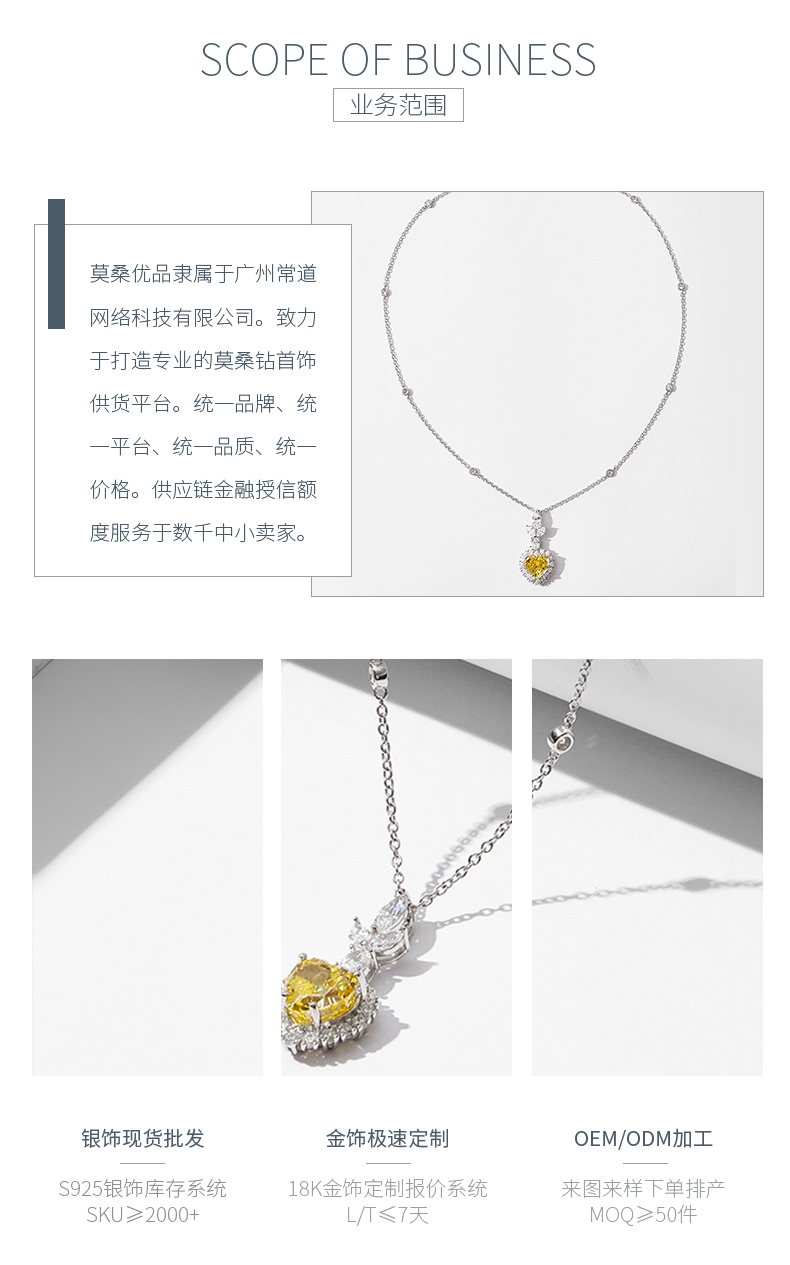 S925银镀白金高碳钻吊坠冰花切黄色10*10mm心形 - 3