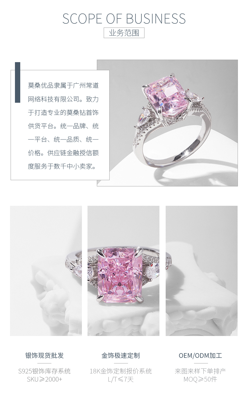 RS02667A2款S925银镀白金高碳钻戒指冰花切粉色8*10mm小八角 - 3