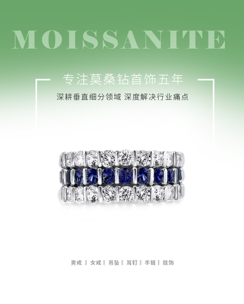 RS02999A9款S925银镀白金锆石整圈戒指 - 1