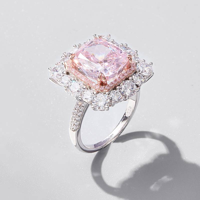 RS02660A1款S925银镀白金高碳钻Ring冰花切粉色10*12mmmm肥长方
