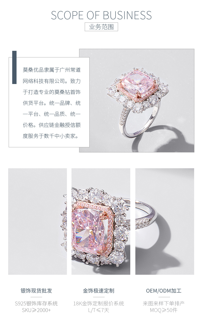 RS02660A1款S925银镀白金高碳钻戒指冰花切粉色10*12mm肥长方 - 3