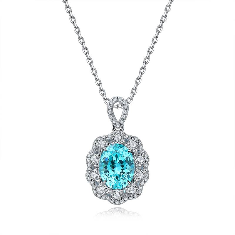 N103戴妃款培育钴尖晶S925银镀白金Necklace蓝小妖Pendant7*9mmmm/2.0ct
