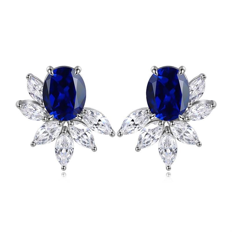 E051培育帕拉伊巴S925银镀白金耳钉8*10mm/8.8ct