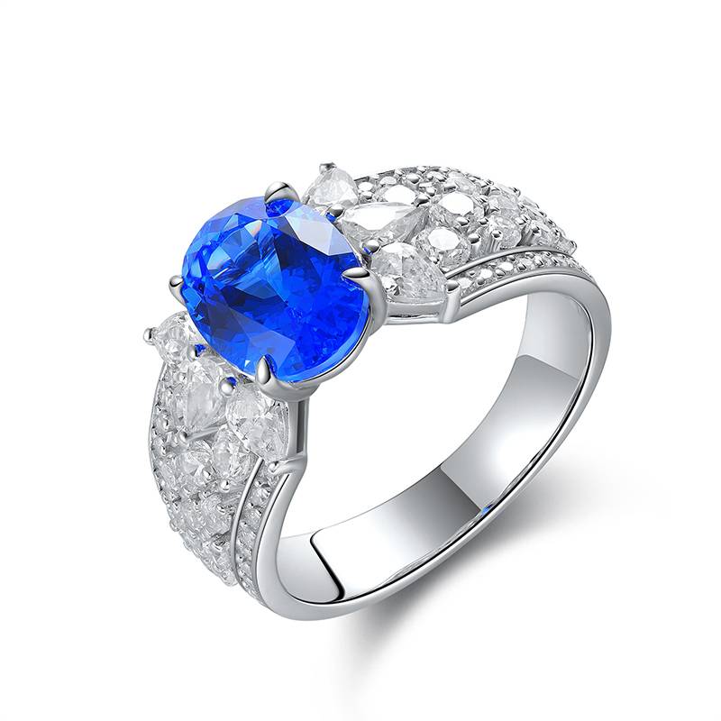 R193培育彩宝S925银镀白金Ring9*7mmmm/2.5ct
