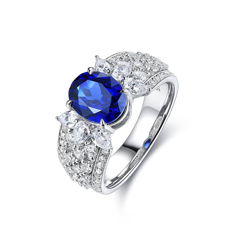R193培育彩宝S925银镀白金Ring9*7mmmm/2.5ct