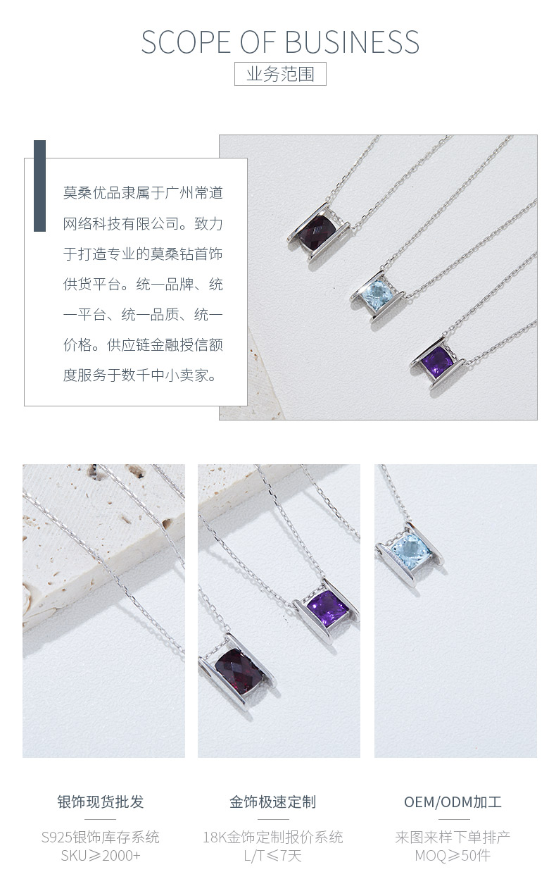 302412/N812172S925款S925银镀18K白金石榴石/紫水晶/托帕石项链 - 3