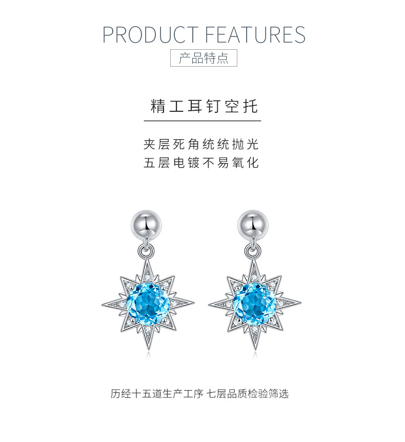 303797/E39829K-7S925款S925银镀18K白金天然蓝水晶耳钉主石6.0mm - 5