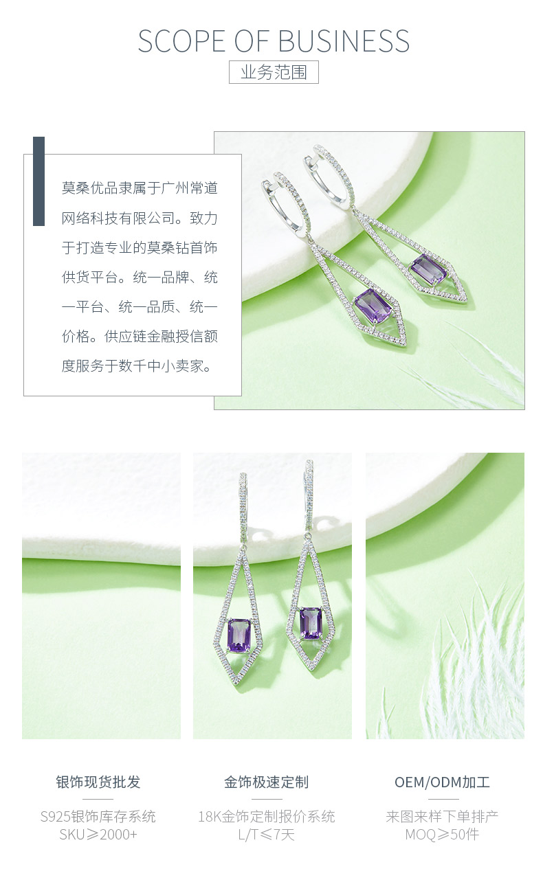 300928/ME809916TP-5款S925银镀18K白金天然紫水晶耳钉主石6*4mm - 3
