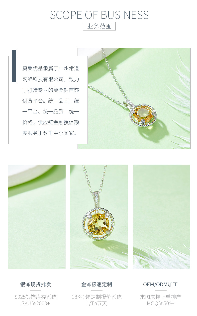 303176/N812457款S925银镀18K白金天然黄水晶项链主石8.0mm - 3