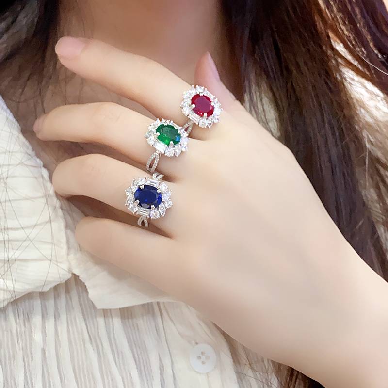 R504培育彩宝S925银镀白金戒指3.6克拉