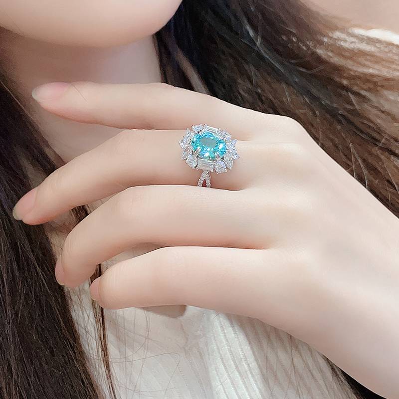R504培育彩宝S925银镀白金戒指3.6克拉