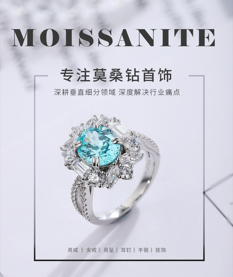 R504培育彩宝S925银镀白金戒指3.6克拉 - 1