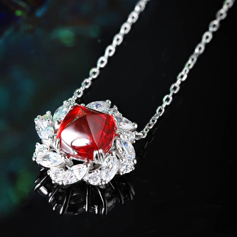 N439培育彩宝祖母绿S925银镀白金NecklacePendant9*9mmmm/3.3ct