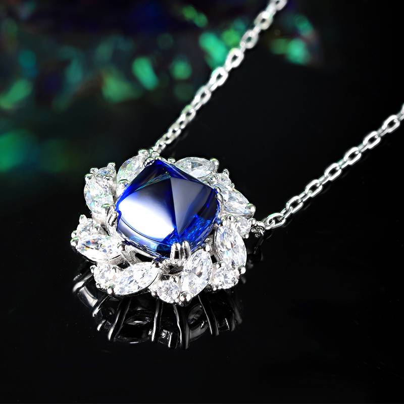 N439培育彩宝祖母绿S925银镀白金NecklacePendant9*9mmmm/3.3ct