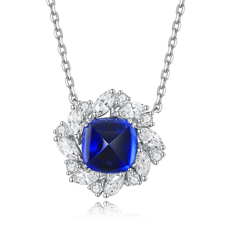 N439培育彩宝祖母绿S925银镀白金NecklacePendant9*9mmmm/3.3ct