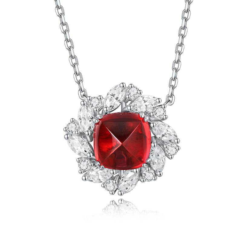 N439培育彩宝祖母绿S925银镀白金NecklacePendant9*9mmmm/3.3ct