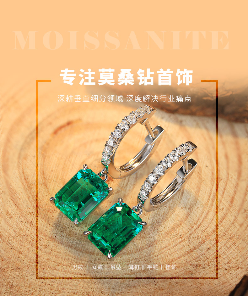 E099培育祖母绿S925银镀白金耳钉耳饰主石8*6mm/2.75克拉 - 1