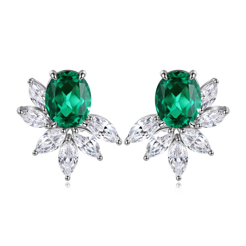 E051培育帕拉伊巴S925银镀白金耳钉8*10mm/8.8ct