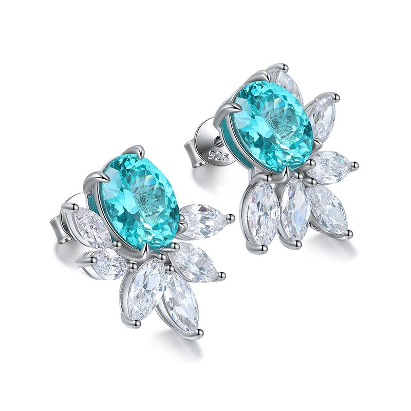 E051培育帕拉伊巴S925银镀白金Stud Earring8*10mmmm/8.8ct