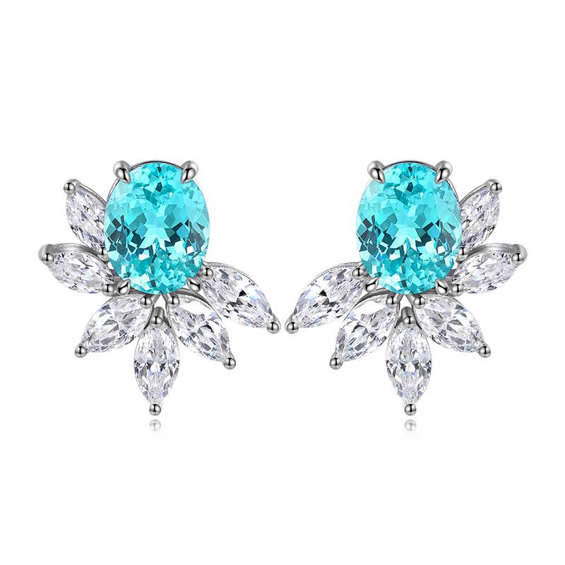 E051培育帕拉伊巴S925银镀白金Stud Earring8*10mmmm/8.8ct