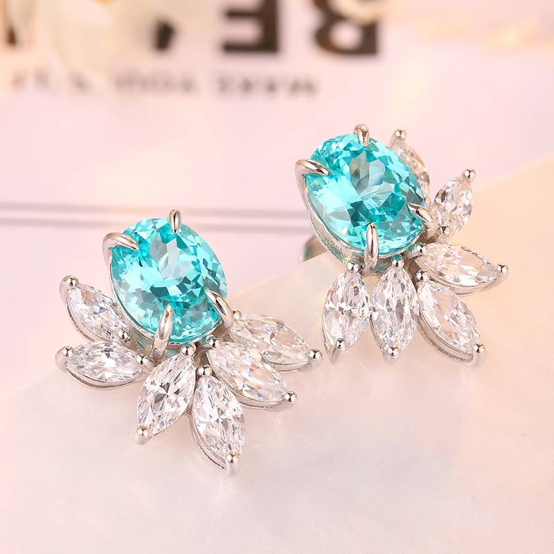 E051培育帕拉伊巴S925银镀白金Stud Earring8*10mmmm/8.8ct